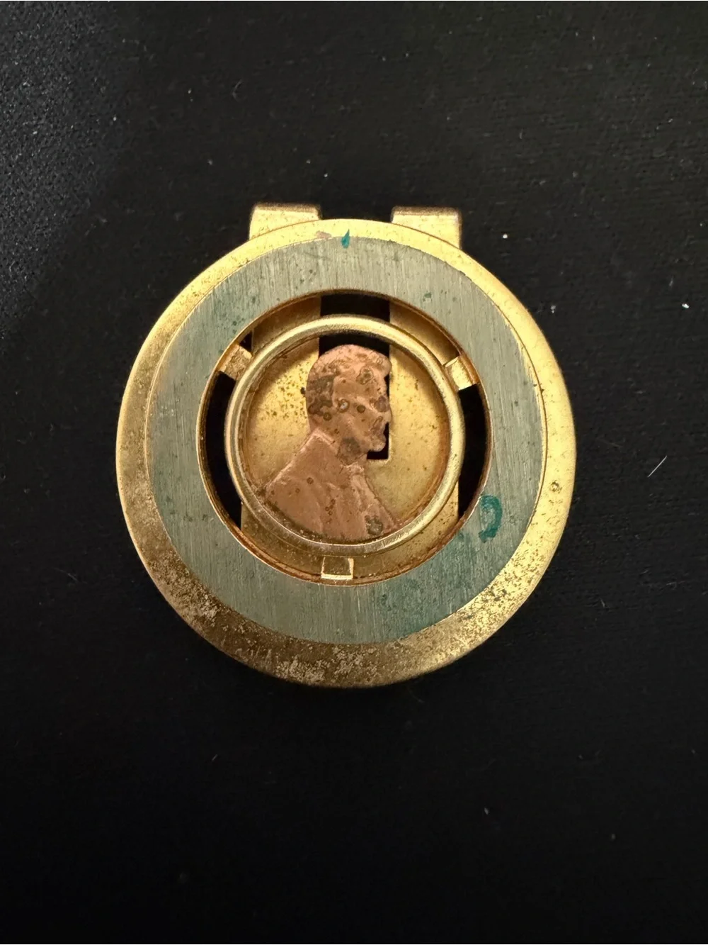 Vintage Round Gold Tone Money clip with Coin Motif